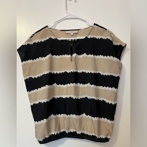 Ann Taylor - The Loft. Tan/Cream and Black Stripe Blouse. XS.  Cap Sleeve!